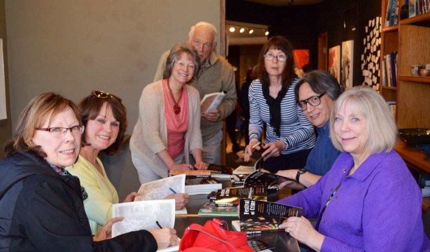 From left: M.E. Bakos, Cheryl Ullyot, Christine Husom, an audience member, Mickie Turk, Michael Allan Mallory, and Barbara Merritt Deese